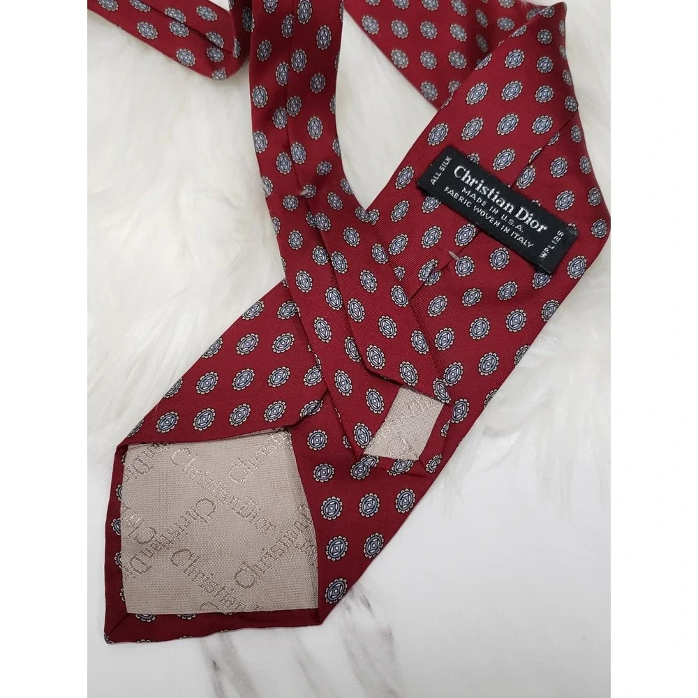 Christian Dior‎ Necktie Silk Made in USA Fabric Woven in Italy Men's